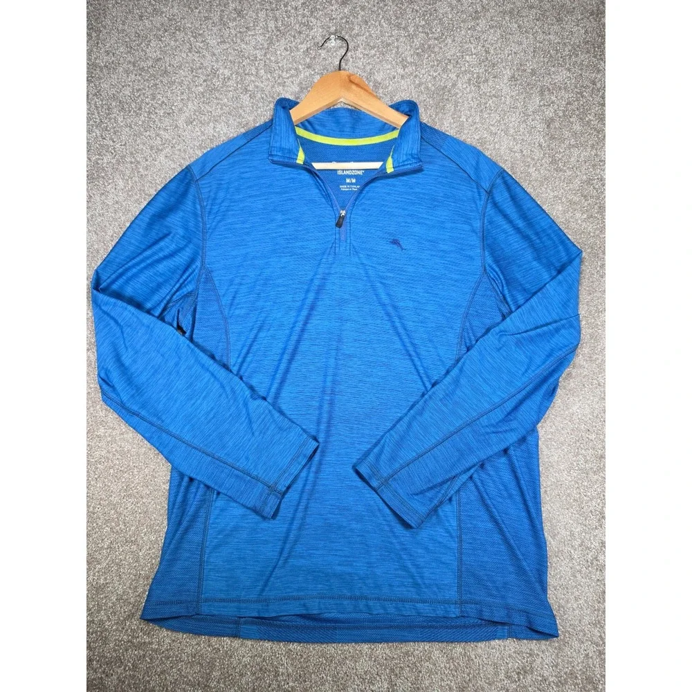 Tommy Bahama IslandZone Mens Blue Heathered Quarter Zip Pullover Shirt Medium